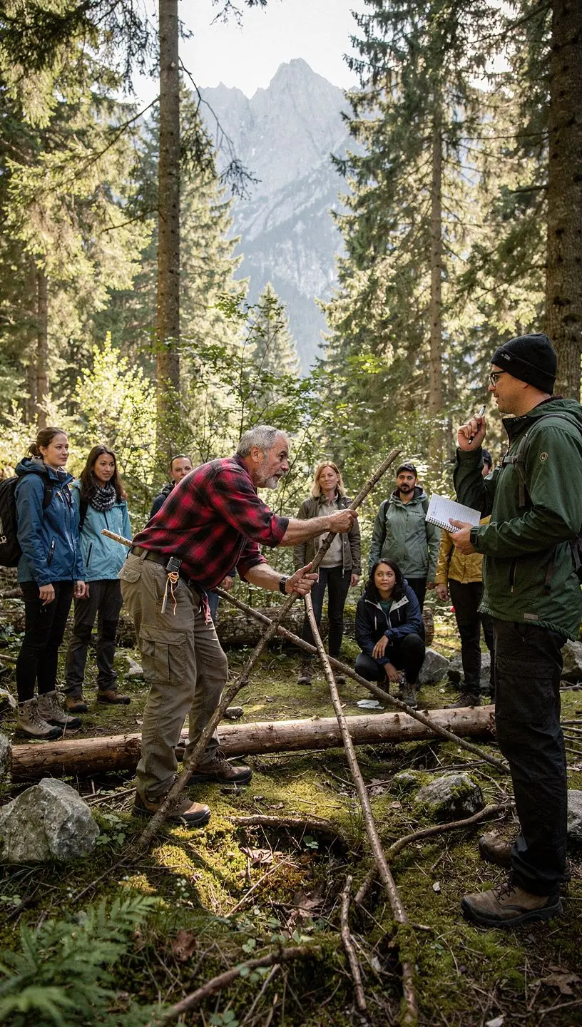 Ein Zelt in der Natur, umgeben von hohen Bäumen und einem klaren Himmel.