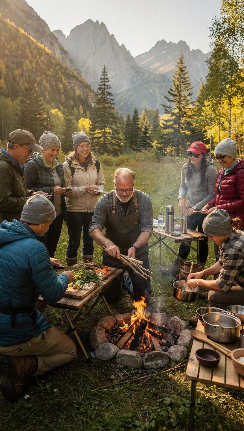 Ein Teilnehmer nutzt eine Karte und einen Kompass zur Navigation in der Wildnis.
