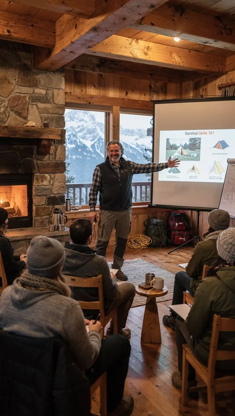 Ein selbstgebauter Unterschlupf aus Ästen und Blättern steht in einer malerischen Waldlandschaft.