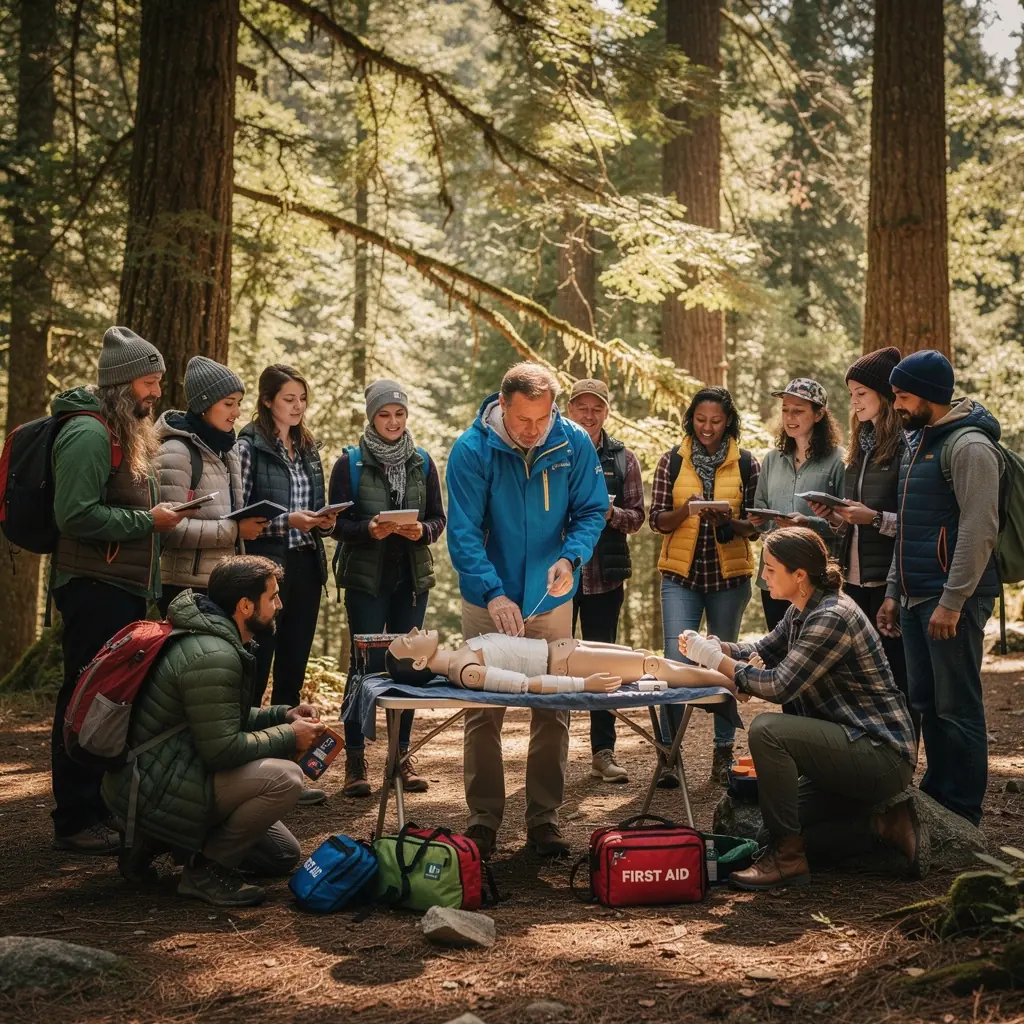 Ein Teilnehmer nutzt eine Karte und einen Kompass zur Navigation in der Wildnis.