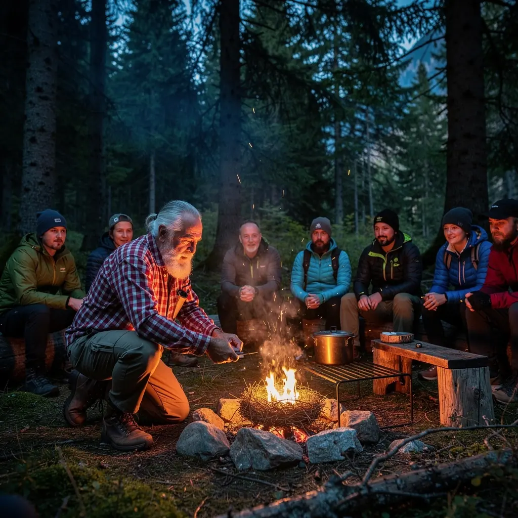 Ein Teilnehmer nutzt eine Karte und einen Kompass zur Navigation in der Wildnis.