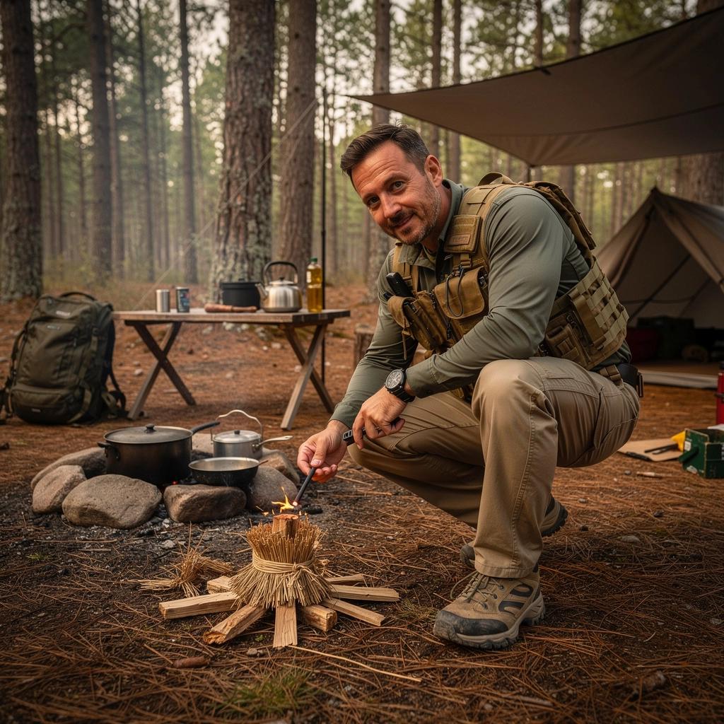 Ein Rucksack, der mit Campingausrüstung für eine Wanderung gepackt ist.